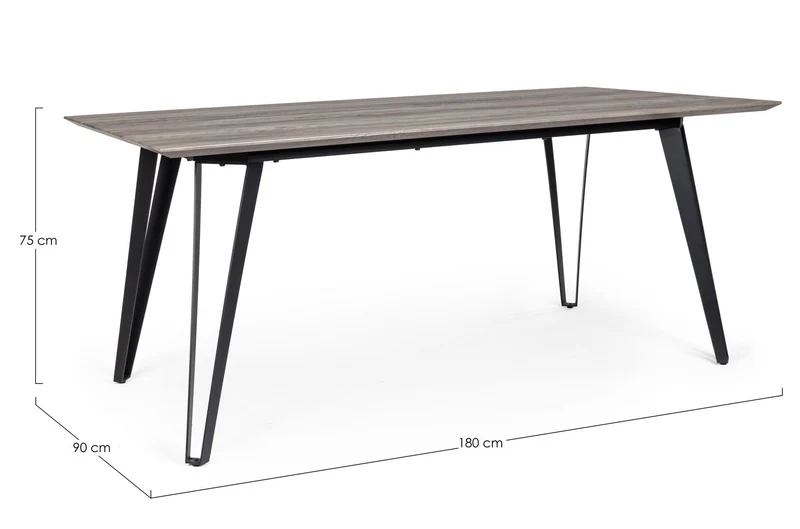 Tavolo Martin con gambe in acciaio, piano in MDF, 180 x 90 cm