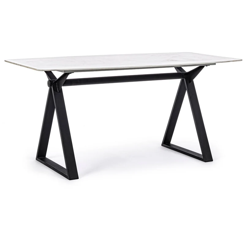 Tavolo Paloma con gambe in acciaio verniciato, top in vetro temperato 160 x 90 cm