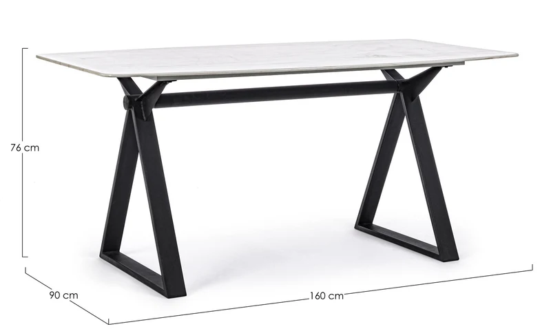 Tavolo Paloma con gambe in acciaio verniciato, top in vetro temperato 160 x 90 cm