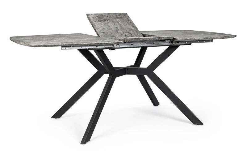 Tavolo allungabile Dominik con gambe in acciaio verniciato, piano in MDF ricoperto