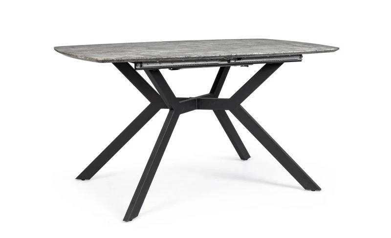 Tavolo allungabile Dominik con gambe in acciaio verniciato, piano in MDF ricoperto