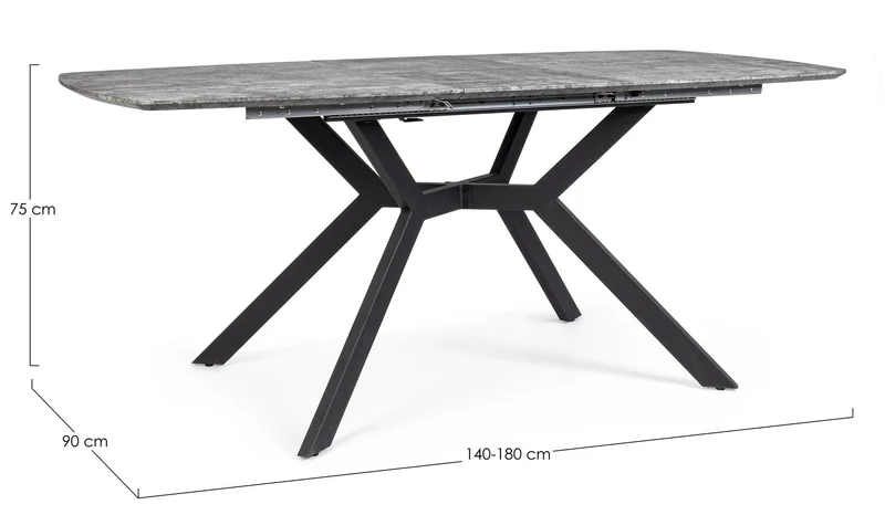 Tavolo allungabile Dominik con gambe in acciaio verniciato, piano in MDF ricoperto