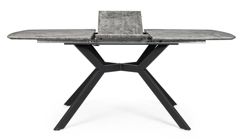 Tavolo allungabile Dominik con gambe in acciaio verniciato, piano in MDF ricoperto