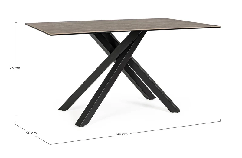 Tavolo Messier struttura in acciaio verniciato, piano in ceramica con supporto in vetro temperato