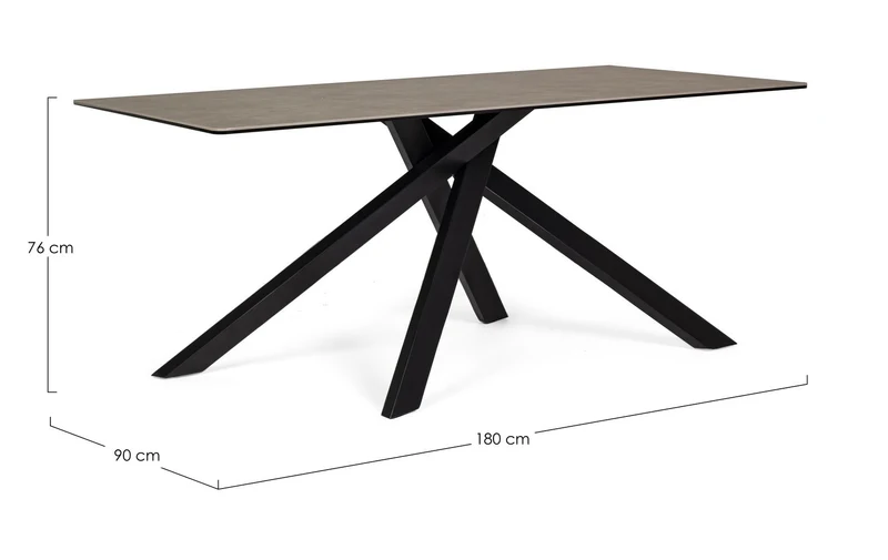 Tavolo Messier struttura in acciaio verniciato, piano in ceramica con supporto in vetro temperato