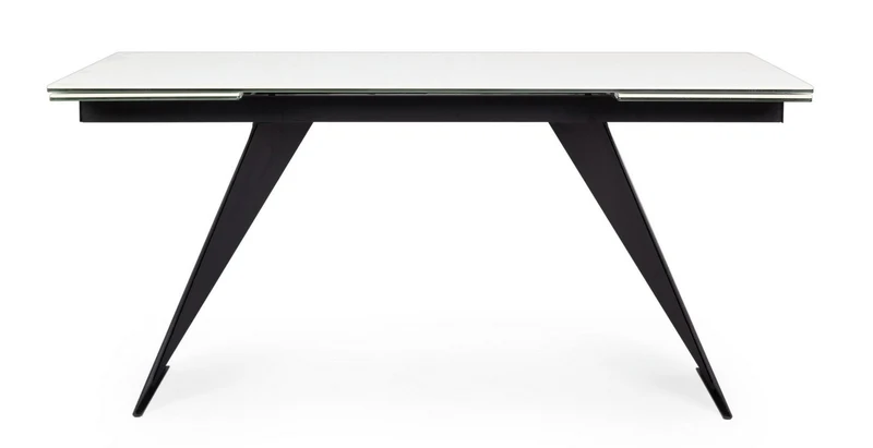 Tavolo allungabile Blazar con struttura in acciaio, piano in ceramica e supporto in vetro
