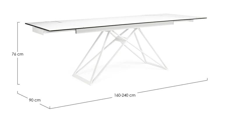 Tavolo Quasar allungabile rettangolare con piano in ceramica con supporto in vetro temperato da 160-240 x 90 cm