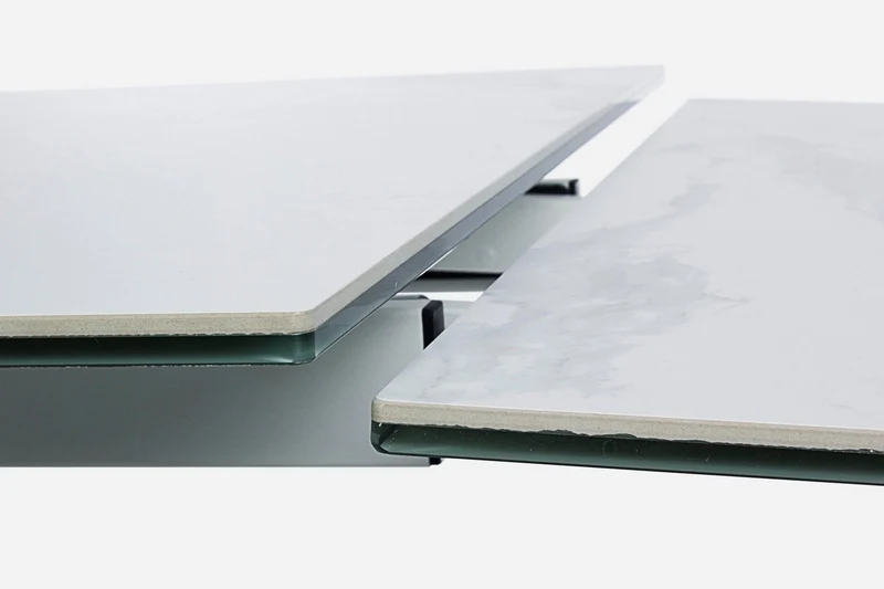 Tavolo Quasar allungabile rettangolare con piano in ceramica con supporto in vetro temperato da 160-240 x 90 cm