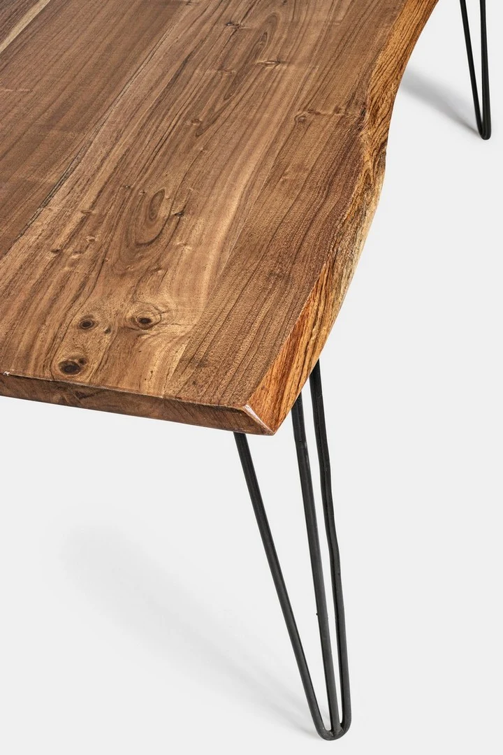 Tavolo Barrow rettangolare, con Gambe in acciaio, piano in legno di acacia da 180 x 90 cm