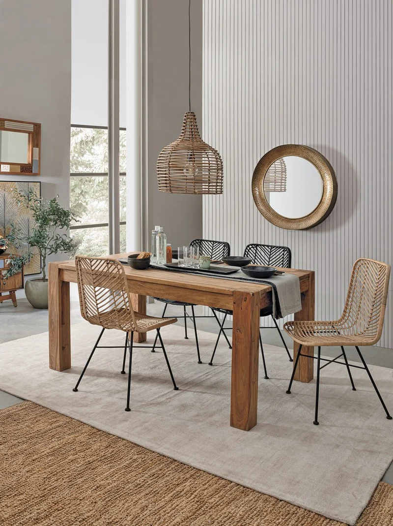 Tavolo Salford allungabile rettangolare, con gambe, piano in legno sheesham, stile design