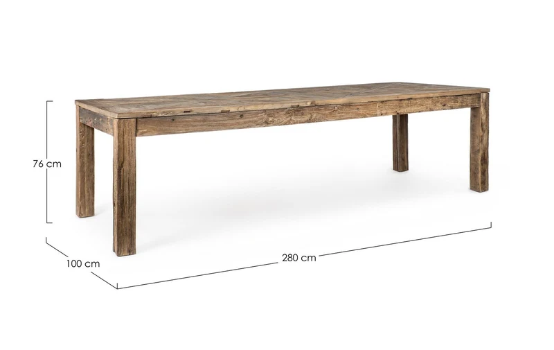 Tavolo Kaily rettangolare, con gambe, piano con lavorazione anticata a parquet, stile classico
