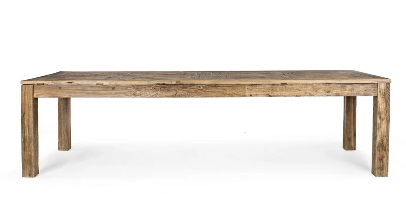 Tavolo Kaily rettangolare, con gambe, piano con lavorazione anticata a parquet, stile classico