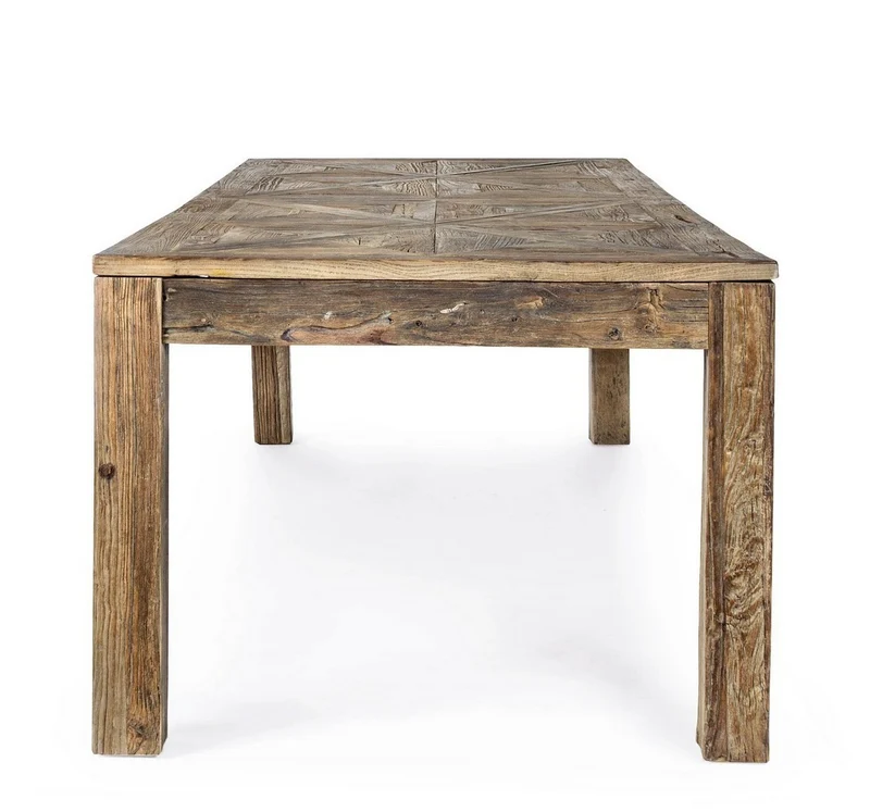 Tavolo Kaily rettangolare, con gambe, piano con lavorazione anticata a parquet, stile classico