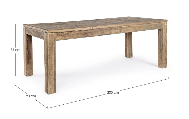 Tavolo Kaily rettangolare, con gambe, piano con lavorazione anticata a parquet, stile classico