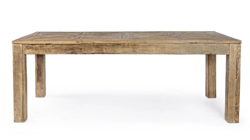 Tavolo Kaily rettangolare, con gambe, piano con lavorazione anticata a parquet, stile classico