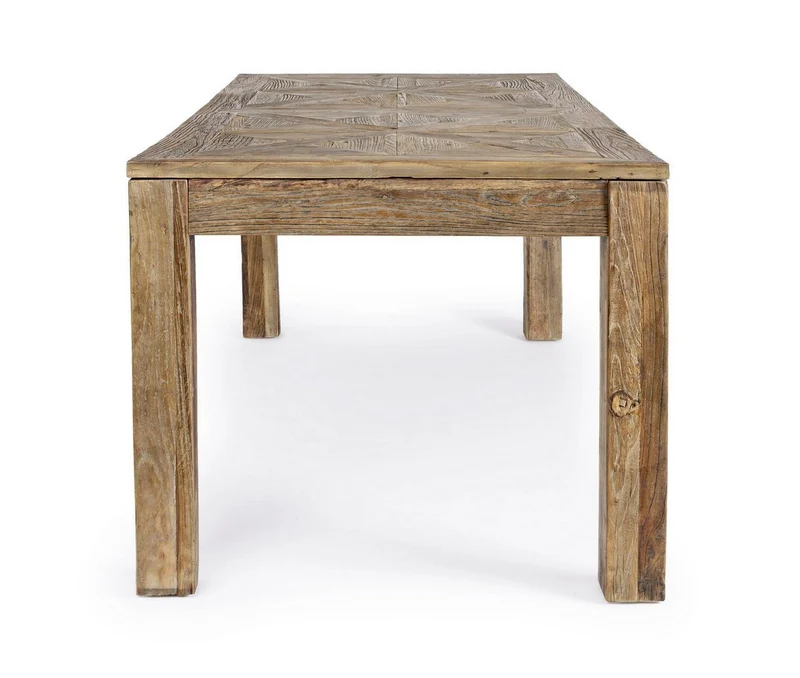 Tavolo Kaily rettangolare, con gambe, piano con lavorazione anticata a parquet, stile classico