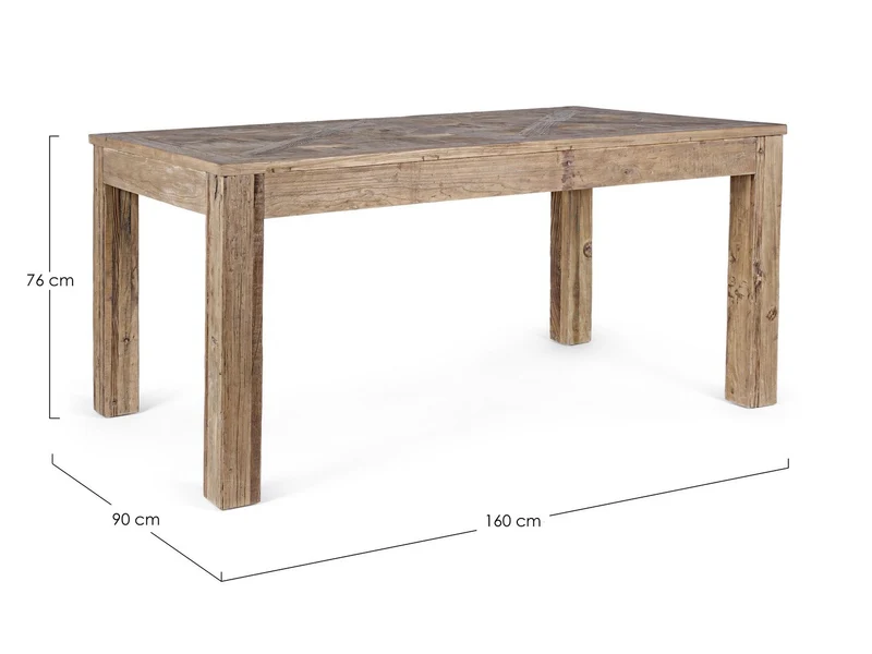 Tavolo Kaily rettangolare, con gambe, piano con lavorazione anticata a parquet, stile classico