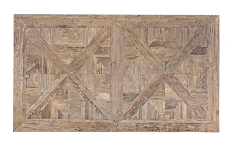 Tavolo Kaily rettangolare, con gambe, piano con lavorazione anticata a parquet, stile classico