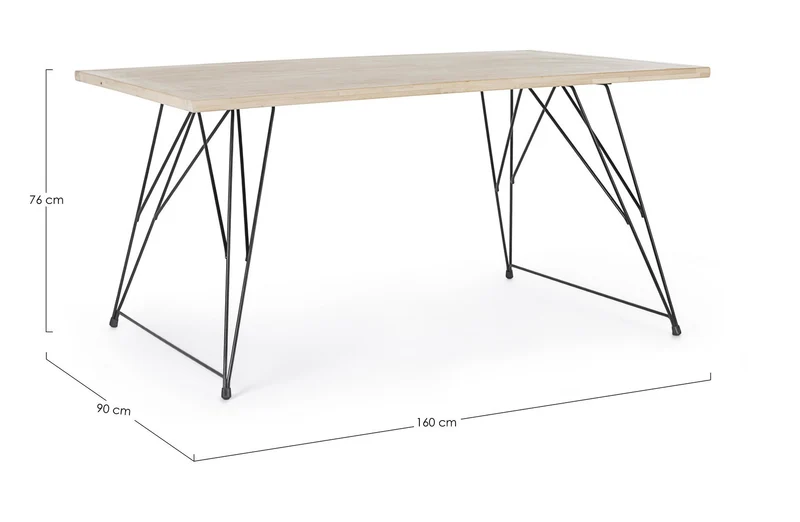 Tavolo District rettangolare, con gambe, piano in rubber wood, stile vintage