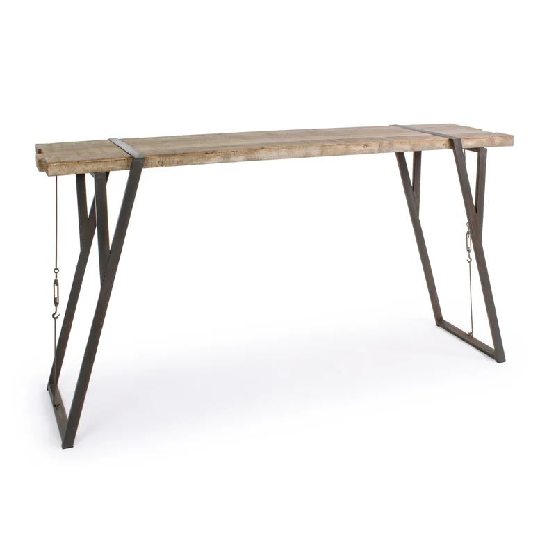 Tavolo Bar Blocks rettangolare, con gambe, in legno di abete da 200 x 54 cm