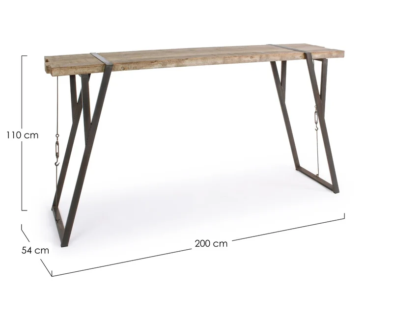 Tavolo Bar Blocks rettangolare, con gambe, in legno di abete da 200 x 54 cm