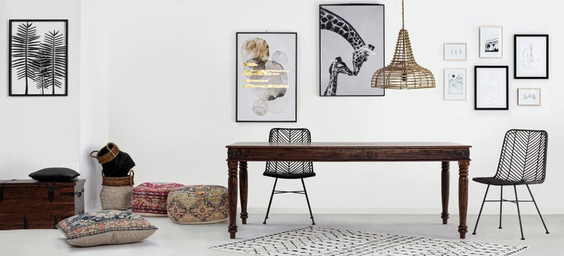 Tavolo Jaipur rettangolare, con gambe, piano in legno massiccio, stile fusion