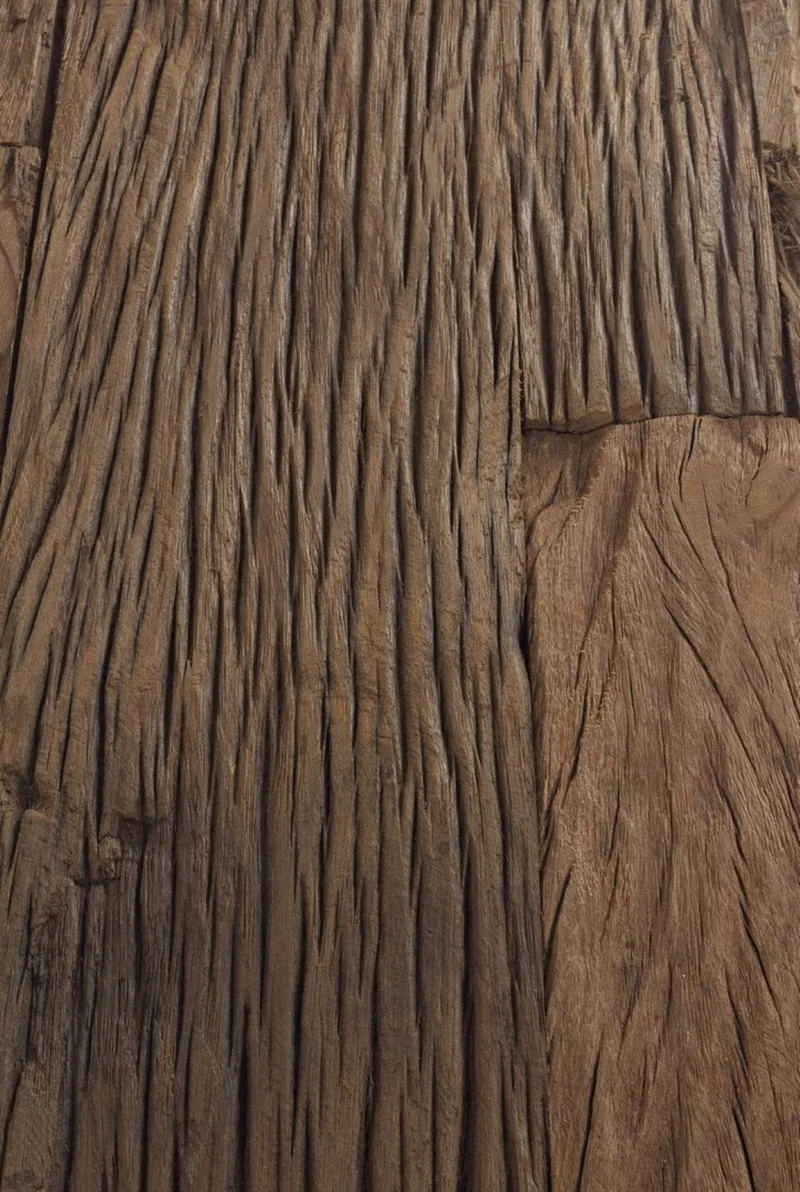 Tavolo "C-V Stanton" rettangolare, con gambe in acciaio, piano in legno riciclato e vetro temperato, stile moderno