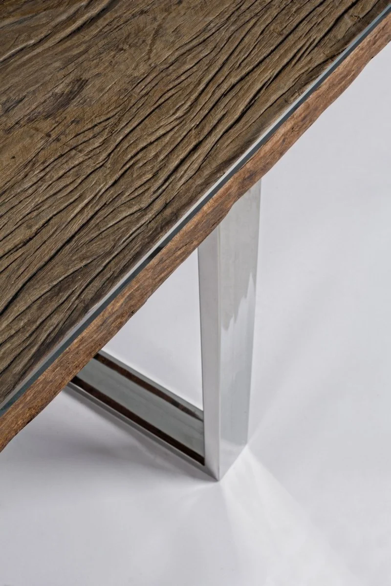 Tavolo "C-V Stanton" rettangolare, con gambe in acciaio, piano in legno riciclato e vetro temperato, stile moderno