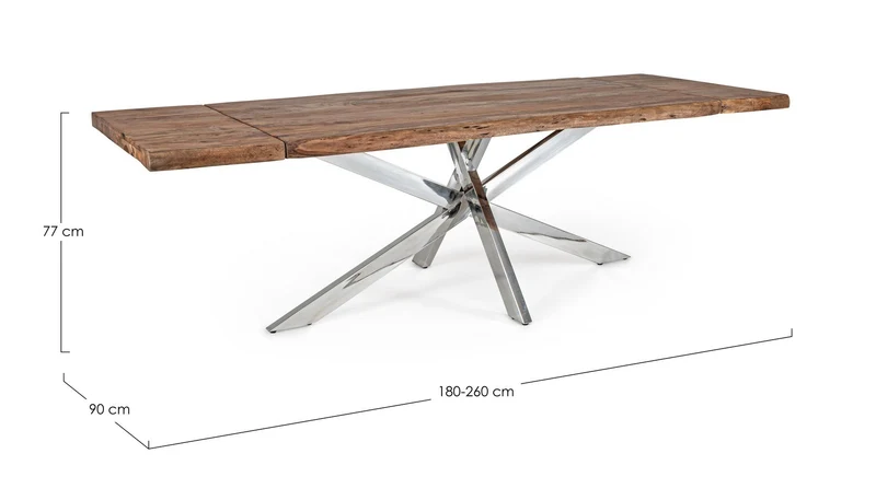 Tavolo allungabile Arkansas rettangolare, con gambe, in legno d'acacia da 180/260 cm