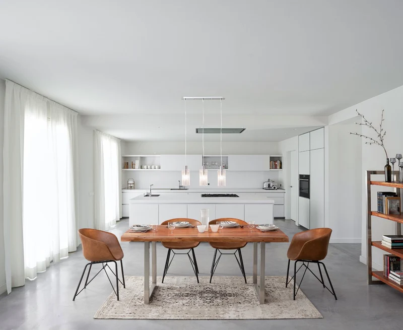 Tavolo Osbert rettangolare, con gambe in acciaio, piano in legno di acacia, stile moderno