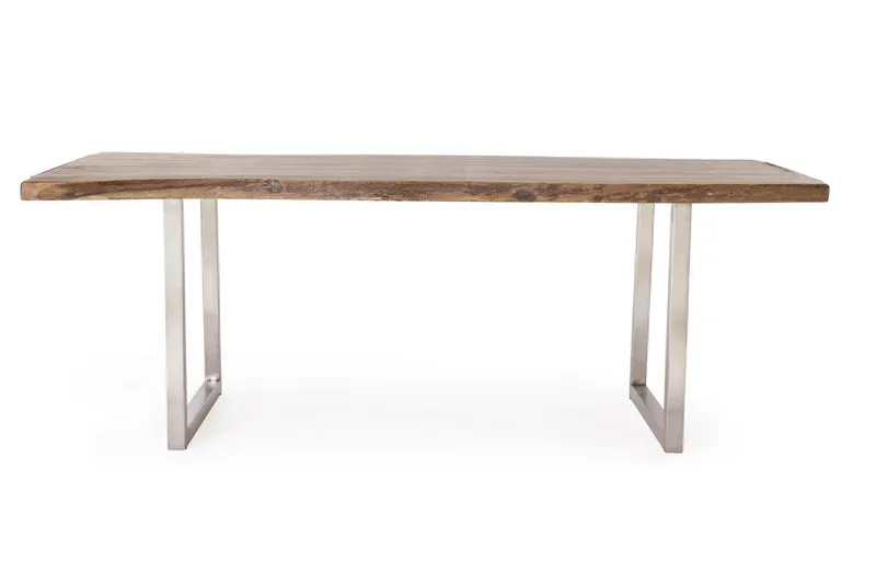 Tavolo Osbert rettangolare, con gambe in acciaio, piano in legno di acacia, stile moderno