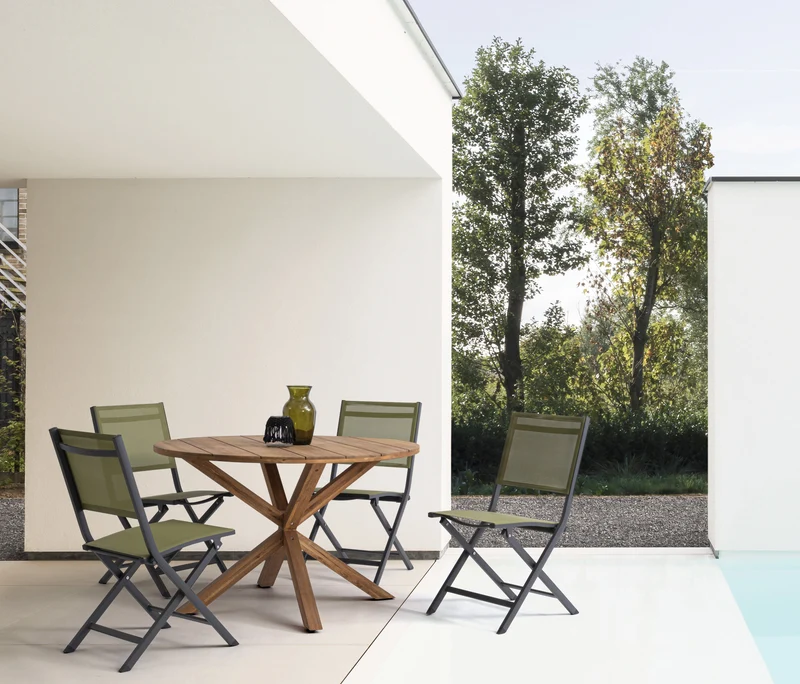 Tavolo tondo moderno in legno di Acacia "Dublino" da giardino per esterno
