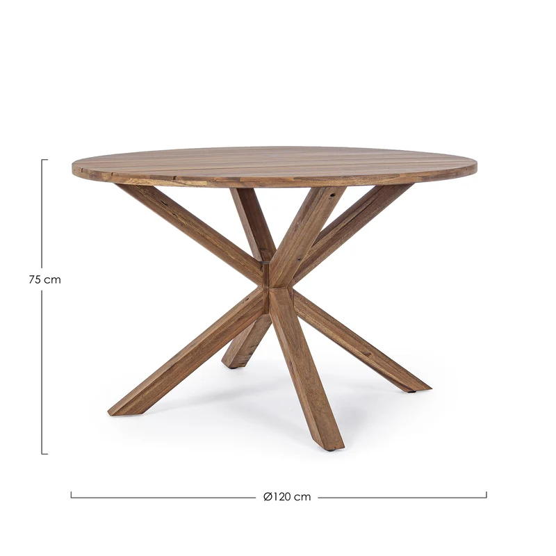 Tavolo tondo moderno in legno di Acacia "Dublino" da giardino per esterno