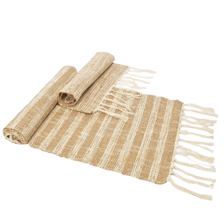 Runner in cotone tinta unita beige effetto juta per tavolo 35 x 140 cm