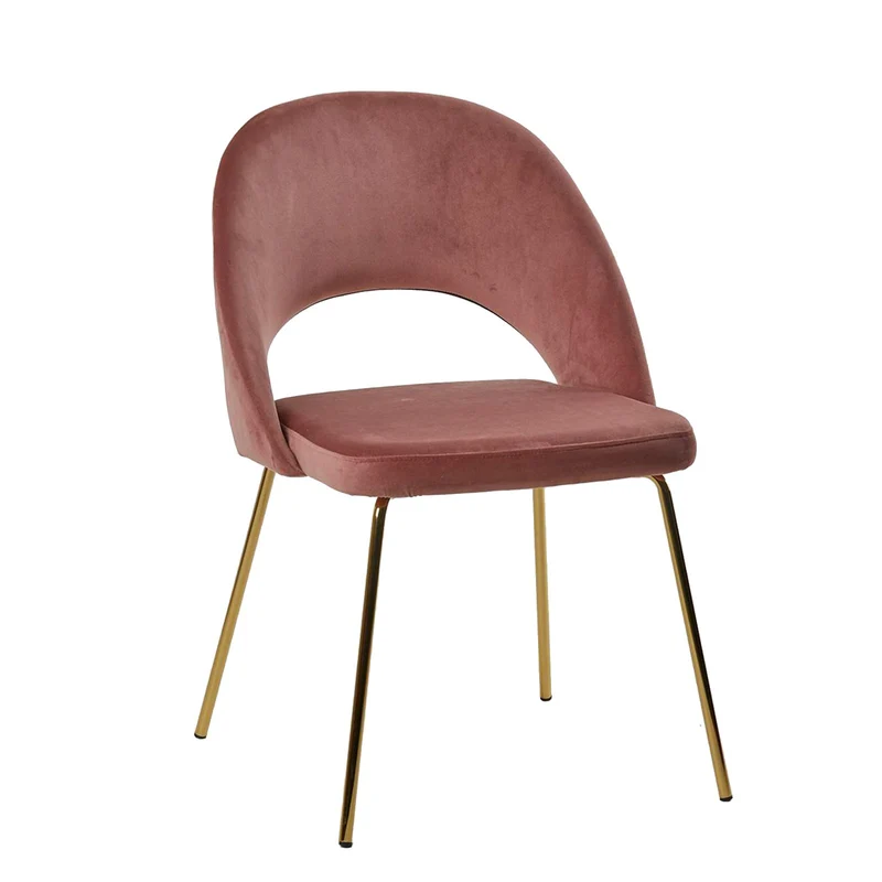 Sedia "Scacchi" in velluto Rosa Antico con gambe Ottone h 83 cm arredamento moderno