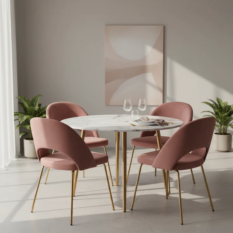 Sedia "Scacchi" in velluto Rosa Antico con gambe Ottone h 83 cm arredamento moderno