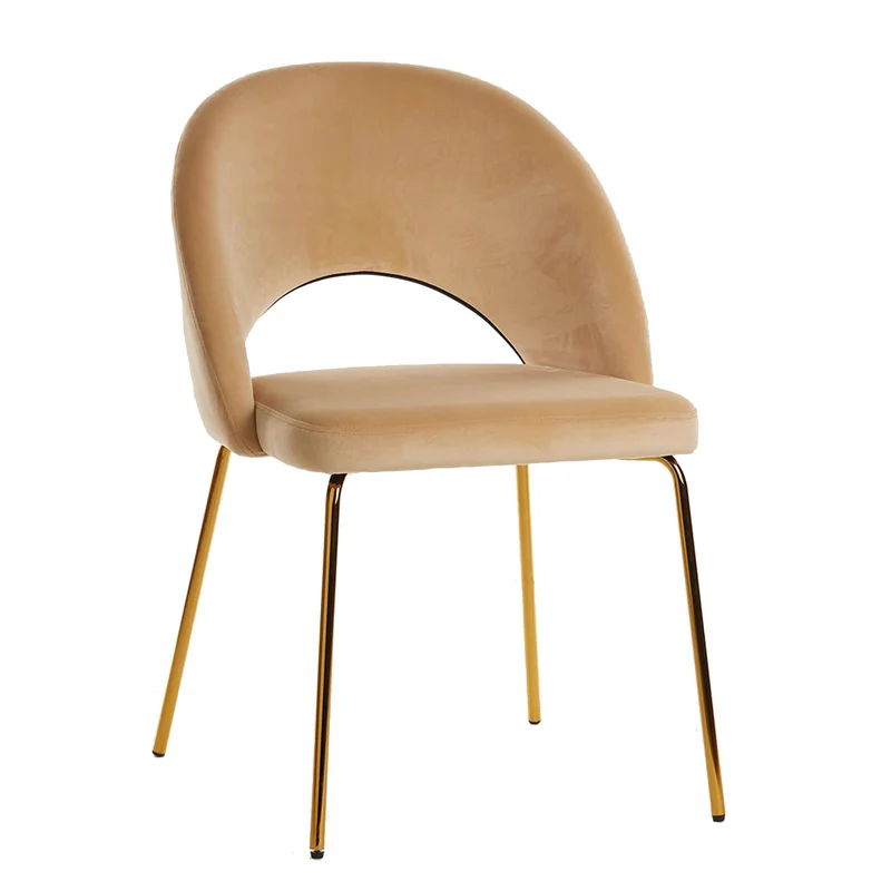 Sedia "Scacchi" in velluto Camel con gambe Ottone h 83 cm arredamento moderno