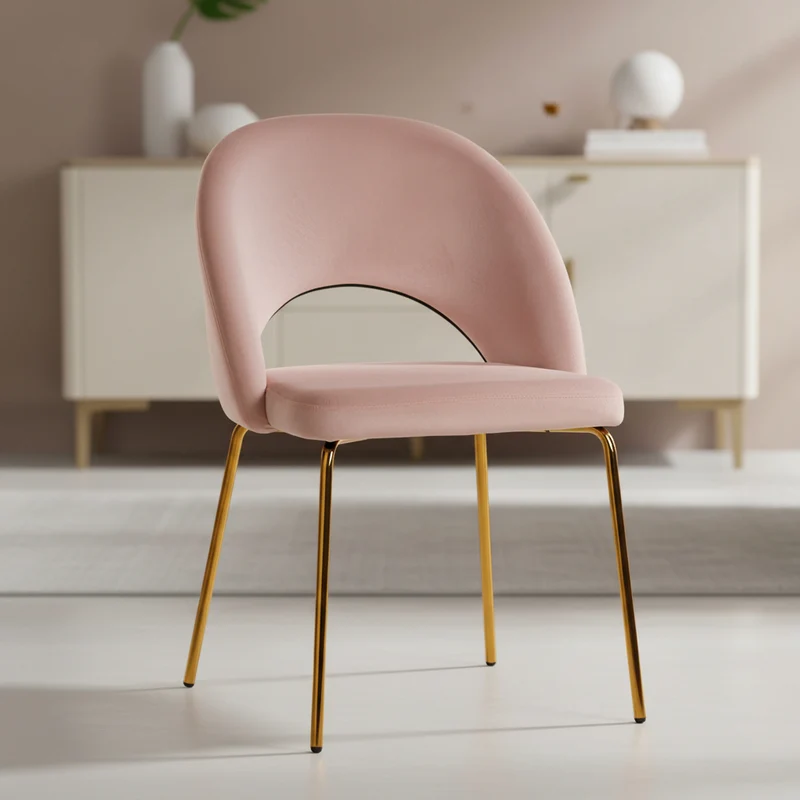 Sedia "Scacchi" in velluto Rosa Pallido con gambe Ottone h 83 cm arredamento moderno