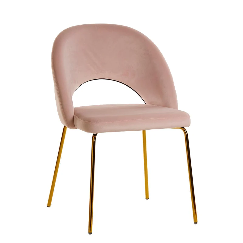 Sedia "Scacchi" in velluto Rosa Pallido con gambe Ottone h 83 cm arredamento moderno