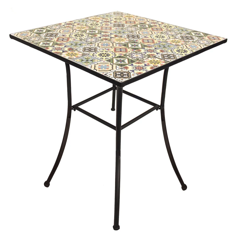 Tavolo con mosaico "Flower" in acciaio verniciato e piano in ceramica da giardino 80 cm