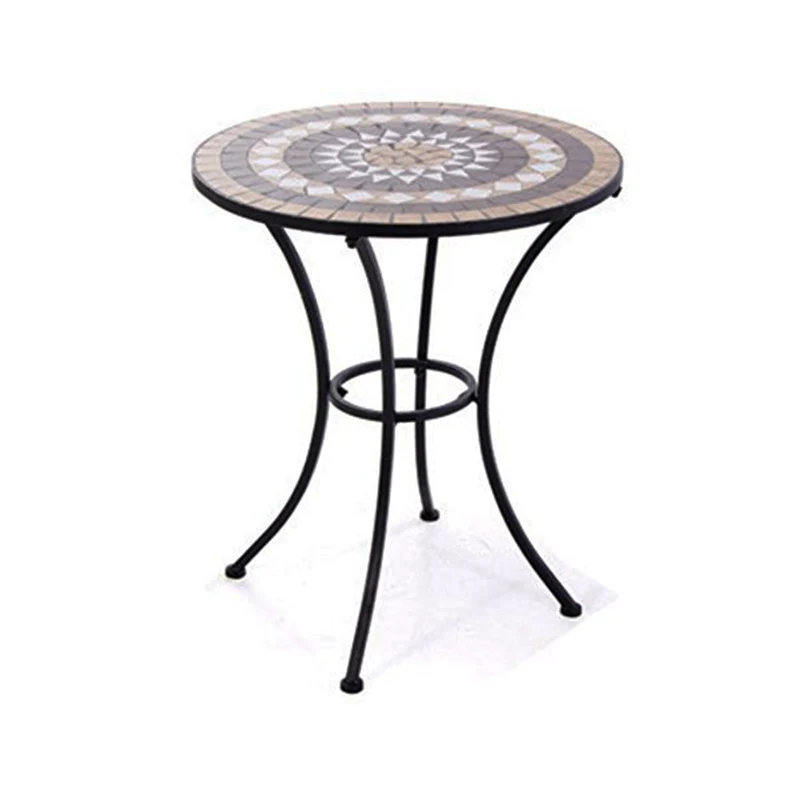 Tavolino tondo con mosaico in acciaio verniciato e piano in ceramica da giardino Ø 60 cm