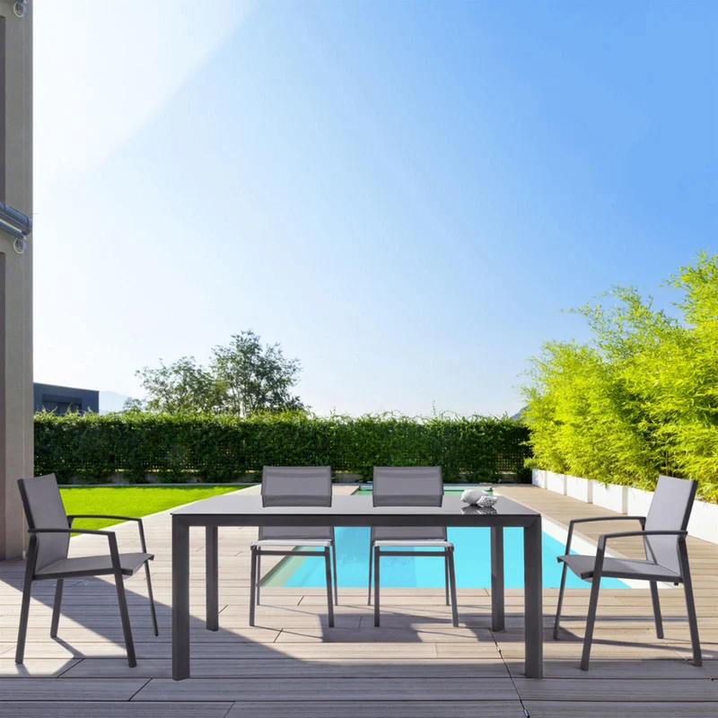 Tavolo "Linn" in Acciaio antracite e Vetro Temperato da giardino per esterno 150 x 90 cm