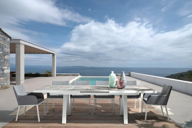 Tavolo allungabile "Cayman" in alluminio e Gres porcellanato per esterno 205\265 x 105 cm