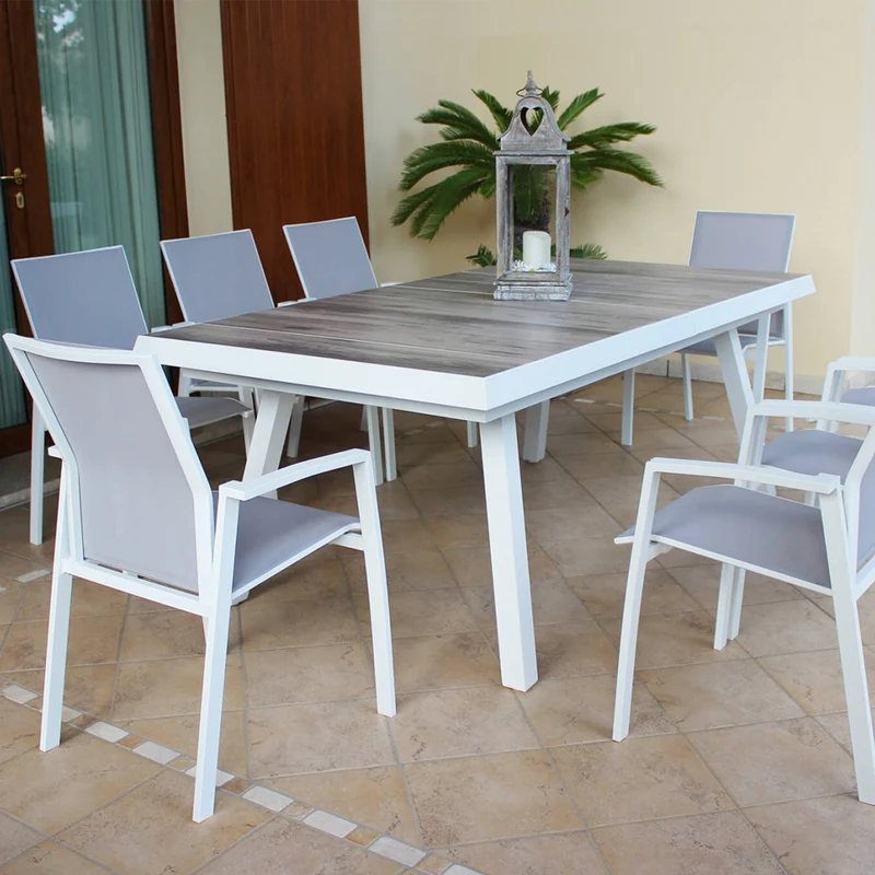 Tavolo allungabile "Cayman" in alluminio e Gres porcellanato per esterno 205\265 x 105 cm