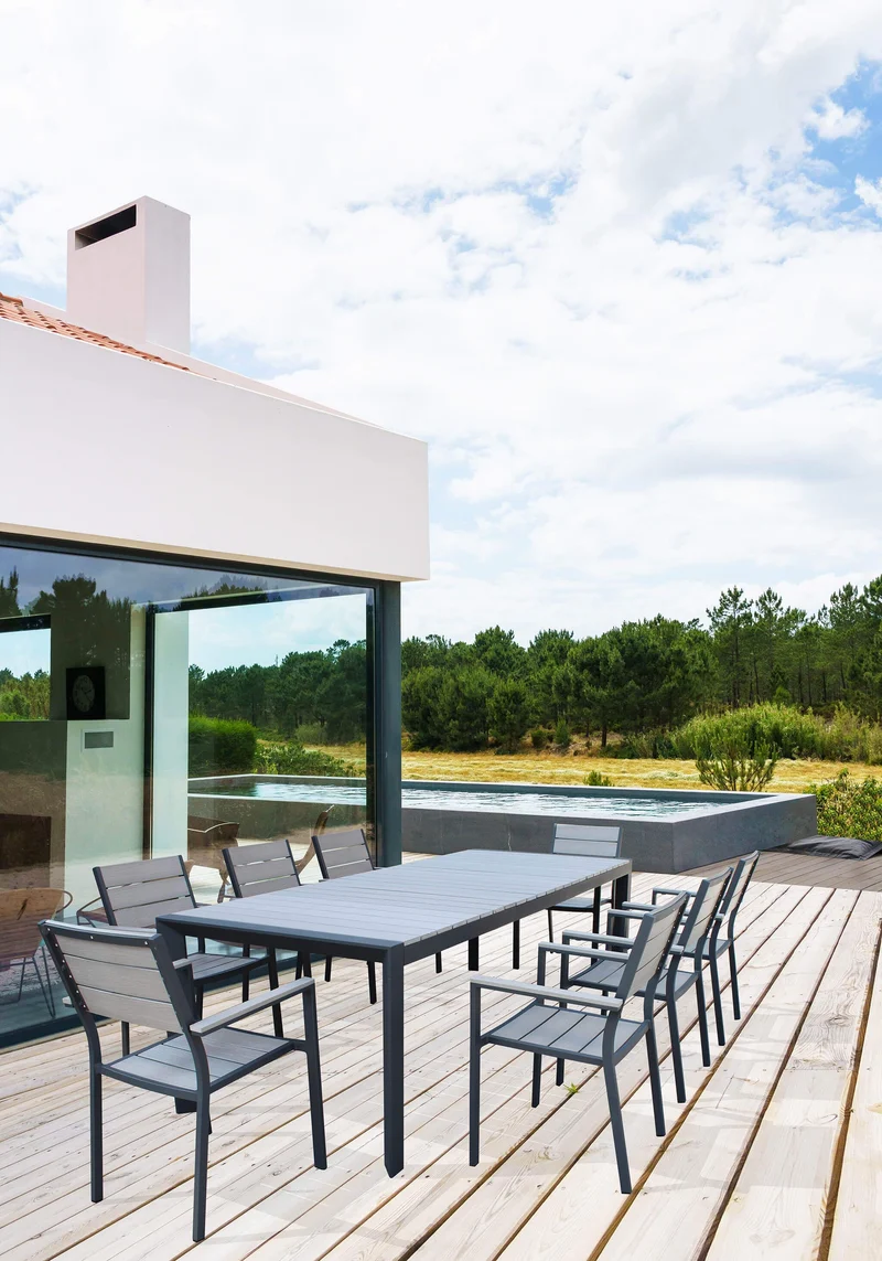 Tavolo allungabile "Corfù" Antracite in alluminio e Polywood dogato telescopico 160-240x100 cm per giardino e veranda