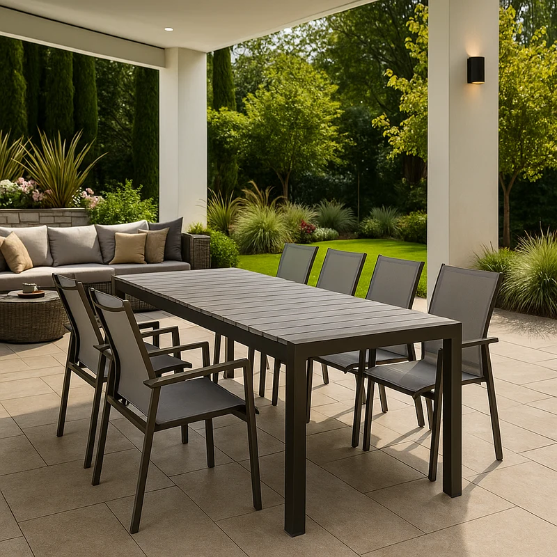 Tavolo allungabile "Corfù" Antracite in alluminio e Polywood dogato telescopico 160-240x100 cm per giardino e veranda