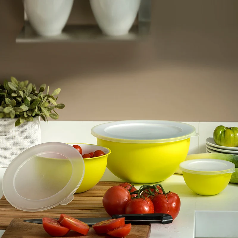 Set 3 ciotole con tappi scodella da cucina moderna in tinta unita 3 dimensioni