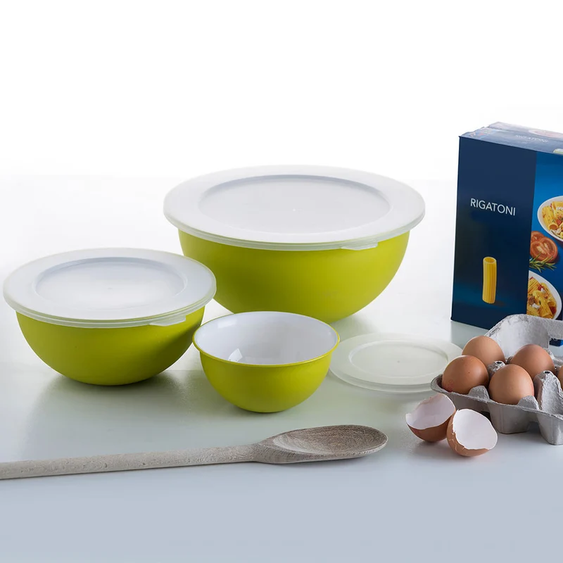 Set 3 ciotole con tappi scodella da cucina moderna in tinta unita 3 dimensioni