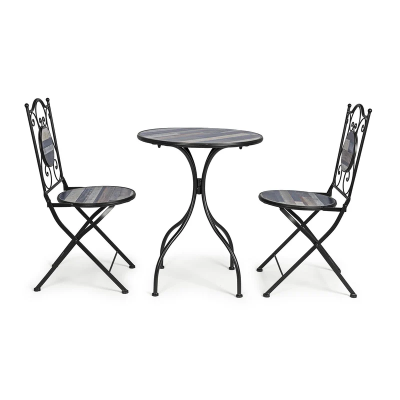 Set Tavolino tondo con 2 sedie in acciaio per giardino e bar da esterno