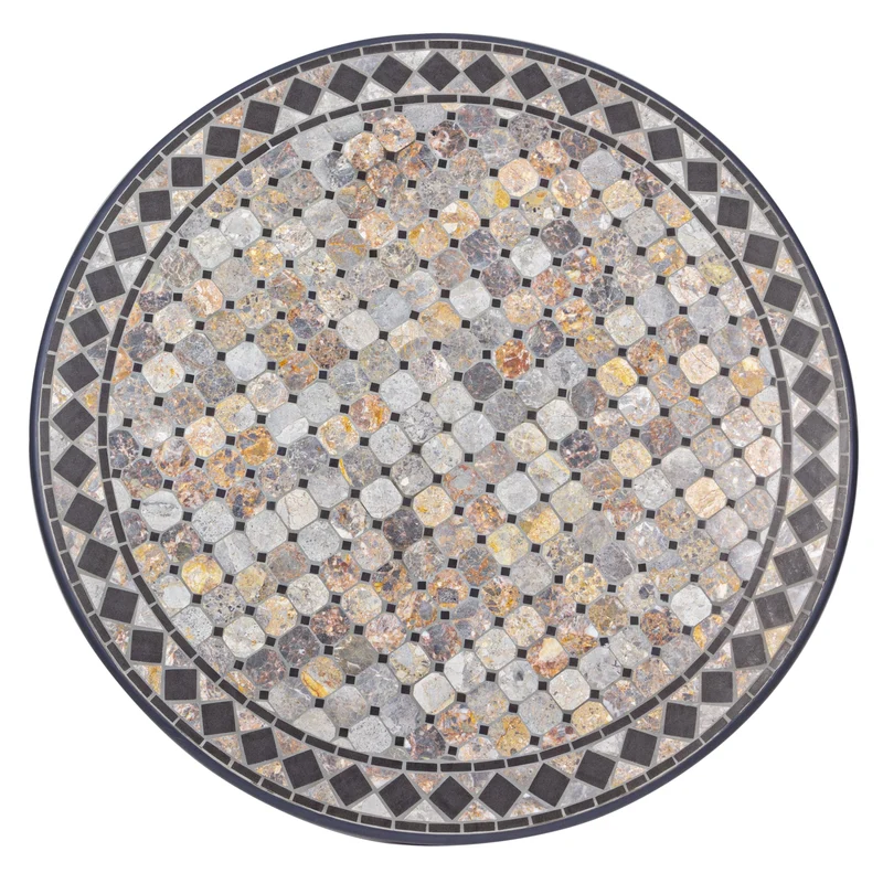 Tavolo tondo con mosaico "Barkley" in acciaio verniciato e piano in ceramica da giardino Ø 120 cm
